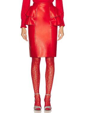 Valentino Leather Skirt in Rosso Red